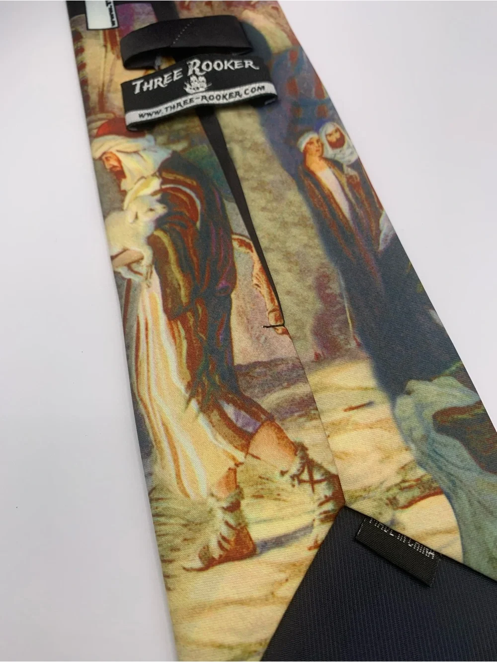 Men's Nativity Print Silk Tie - Blue & Cream Religious Jesus Christian Art Tie